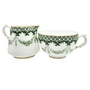 Royal Worcester Jones McDuffee Stratton Creamer & Tea Demitasse Cup Set Green